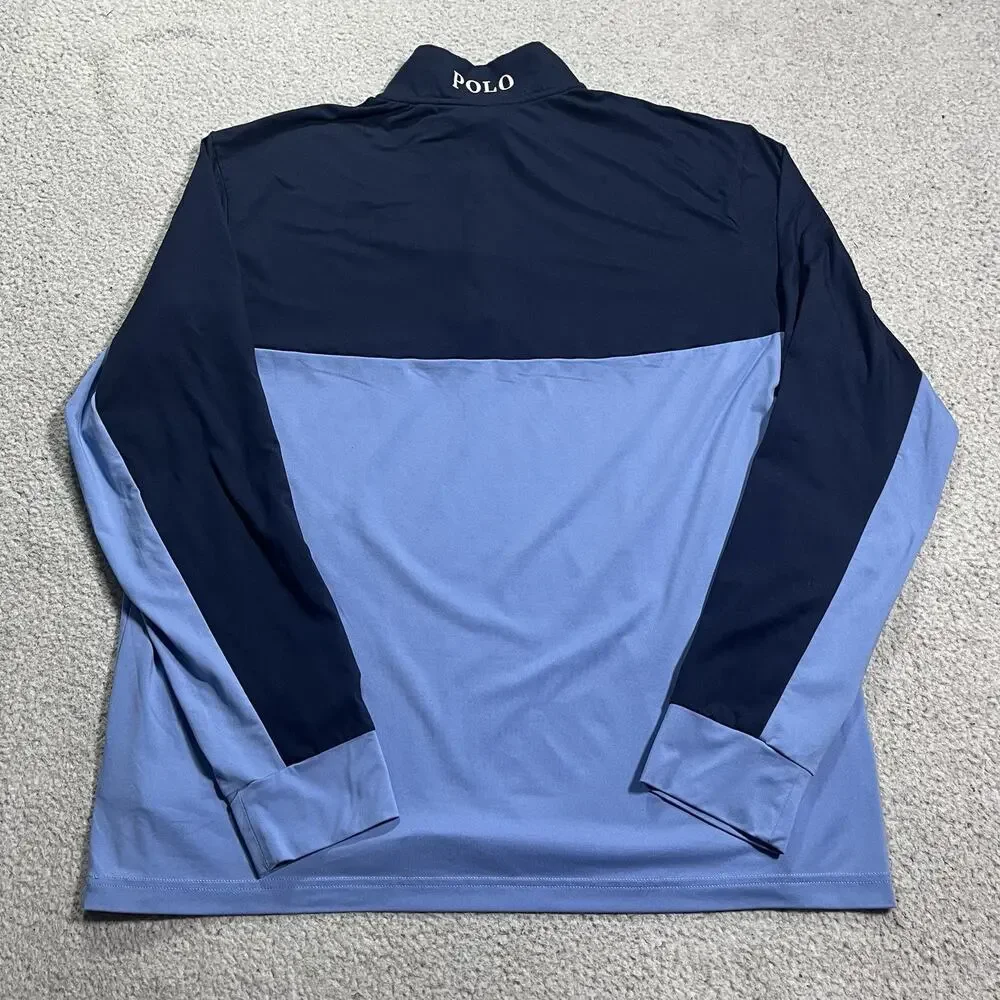 Polo Ralph Lauren 1/4 Zip Mens XL Blue PGA Golf Logo Performance Stretch Wicking
